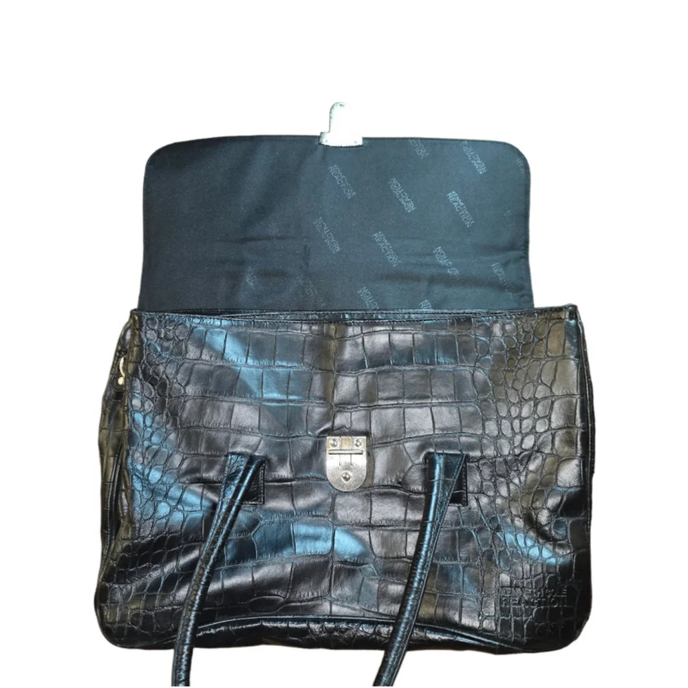 Vintage Kenneth Cole Reaction Black Faux Leather Crocodile Pattern Briefcase Bag - Picture 4 of 16